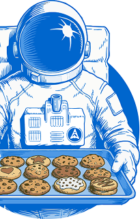 Astronaut with a tablet full of cookies